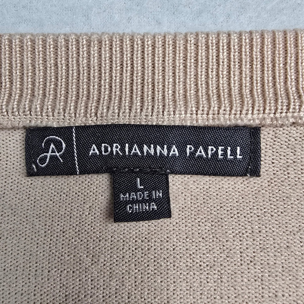 Adrianna Papell Women neutral light Beige Ruffled puff Sleeve Sweater Top Size L - Picture 3 of 8
